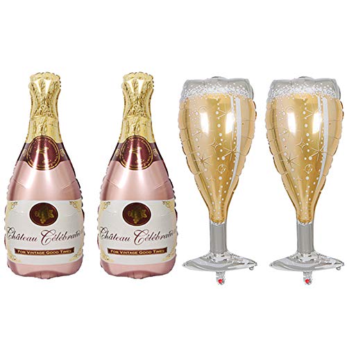 HORUIUS Champagne Bottle Balloons Champagne Glass Balloon Mylar Foil Balloons Birthday Engagement Bachelorette Party Bridal Shower Wedding Celebration Anniversary Decorations 4PCS | The Storepaperoomates Retail Market - Fast Affordable Shopping