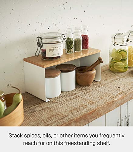 Yamazaki Home Wood-Top Stackable Kitchen Rack-Modern Counter Shelf Organizer, White | The Storepaperoomates Retail Market - Fast Affordable Shopping