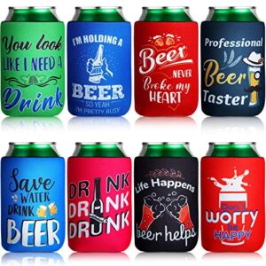 Beer Can Sleeves Beer Can Coolers Funny Quotes Neoprene Drink Cooler Sleeves for Cans and Bottles (4.9 x 3.7 Inch, 8)