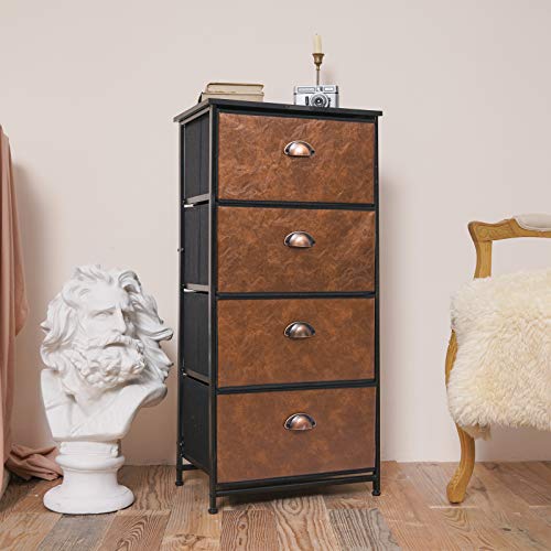 X-cosrack Dresser Storage Tower,Retro Industrial Style 4 Drawer Vertical Fabric Storage Unit for Bedroom, Hallway, Entryway, Closet,Nursery Room,Bathroom | The Storepaperoomates Retail Market - Fast Affordable Shopping