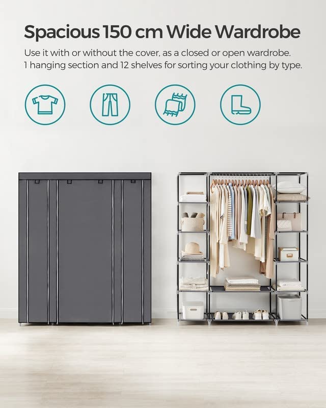 SONGMICS 59-Inch Portable Closet Wardrobe, Closet Storage Organizer with Shelves and Cover for Hanging Clothes, Non-Woven Fabric, Quick and Easy Assembly, Gray ULSF03G | The Storepaperoomates Retail Market - Fast Affordable Shopping