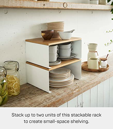Yamazaki Wood-Top Stackable Kitchen Rack-Modern Counter Shelf Organizer, White | The Storepaperoomates Retail Market - Fast Affordable Shopping