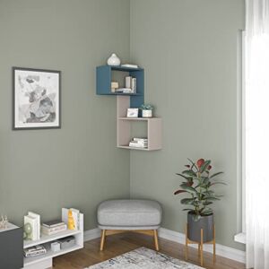 Ada Home Decor Wingate Modern Light Mocha & Turquoise Wall Shelf 33.66” H x 18.5” W x 7.87” D / Wall Storage / Shelving Unit