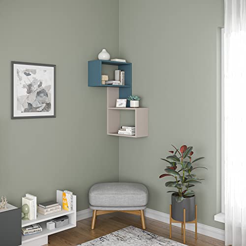 Ada Home Decor Wingate Modern Light Mocha & Turquoise Wall Shelf 33.66” H x 18.5” W x 7.87” D / Wall Storage / Shelving Unit | The Storepaperoomates Retail Market - Fast Affordable Shopping