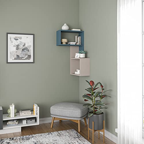 Ada Home Decor Wingate Modern Light Mocha & Turquoise Wall Shelf 33.66” H x 18.5” W x 7.87” D / Wall Storage / Shelving Unit | The Storepaperoomates Retail Market - Fast Affordable Shopping