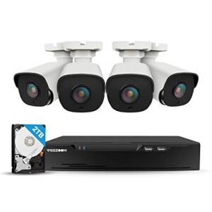 PoE 4K Security Camera System 8CH, VEEZOOM 4pcs 5MP Outdoor Security Cameras, AI Human/Motion Detection, 4K 8 Channel NVR with 2TB HDD, NVR Security Camera System for 24/7 Recording