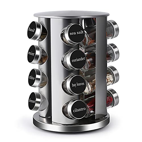 Rotating Spice Rack with 16 Jars, Revolving Spice Rack Organizer, Seasoning Organizer with Labels, Stainless Steel Spice Carousel for Kitchen Countertop, Cabinet | The Storepaperoomates Retail Market - Fast Affordable Shopping