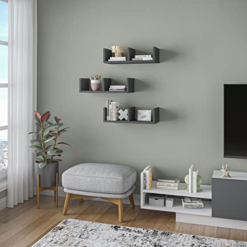 Ada Home Decor Waller Modern Anthracite Wall Shelf 6.3” H x 19.69” W x 7.87” D / Wall Storage / Shelving Unit | The Storepaperoomates Retail Market - Fast Affordable Shopping