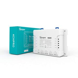 SONOFF 4CH Pro R3 Wi-Fi Smart Switch 4-Channel Din Rail Mounting Home Automation,Self-Locking/Interlock Control Home Appliances, RF/APP/Voice/LAN Control, Works with Alexa(1 Pack)