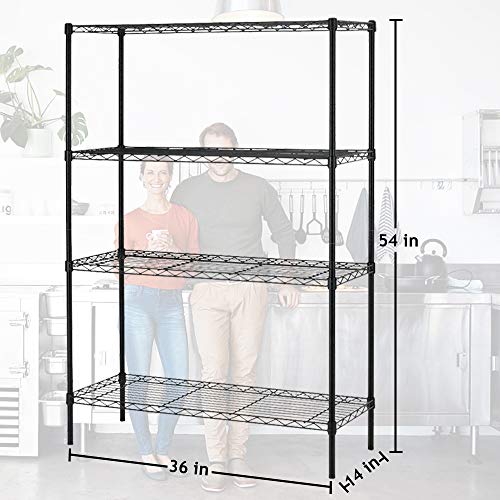 Metal Shelves for Kitchen Storage 4 Tier Shelf Wire Shelving Unit Black Wire Shelf Organizer Multifunctional Adjustable Durable Space Saving Wire Rack Storage Shelves for Home and Commercial Storage | The Storepaperoomates Retail Market - Fast Affordable Shopping