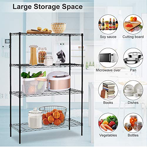 Metal Shelves for Kitchen Storage 4 Tier Shelf Wire Shelving Unit Black Wire Shelf Organizer Multifunctional Adjustable Durable Space Saving Wire Rack Storage Shelves for Home and Commercial Storage | The Storepaperoomates Retail Market - Fast Affordable Shopping