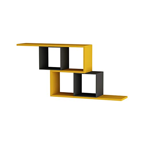 Ada Home Decor Walost Modern Anthracite & Mustard Wall Shelf 21.65” H x 49.21” W x 8.66” D / Wall Storage / Shelving Unit | The Storepaperoomates Retail Market - Fast Affordable Shopping