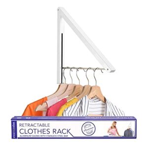 Stock Your Home Retractable Clothes Rack, Wall Mounted Laundry Drying Racks, Folding Wall Mount Clothing Hanger for Guest Room, Collapsible Hangers, Hanging Space-Saver – White (1 Pack)