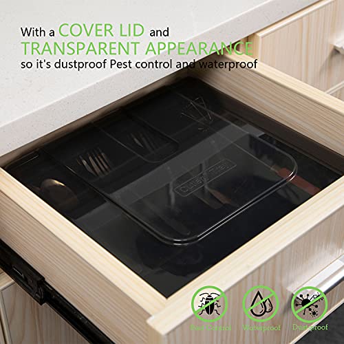 QINOL Silverware Tray with Lid, Utensil Drawer Organizer for Kitchen Countertop Plastic Flatware Organizers and Storage holder 5 Compartments Black | The Storepaperoomates Retail Market - Fast Affordable Shopping