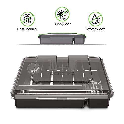 QINOL Silverware Tray with Lid, Utensil Drawer Organizer for Kitchen Countertop Plastic Flatware Organizers and Storage holder 5 Compartments Black | The Storepaperoomates Retail Market - Fast Affordable Shopping