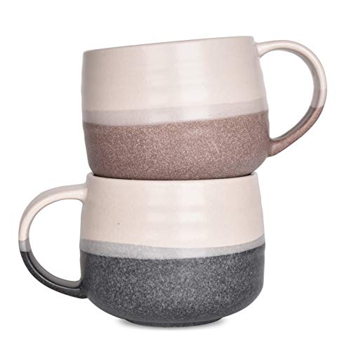 Bosmarlin Ceramic Latte Coffee Mug Set of 2 for Latte, Cappuccino, 18 Oz, Dishwasher and Microwave Safe (Pink&Grey, 2) | The Storepaperoomates Retail Market - Fast Affordable Shopping