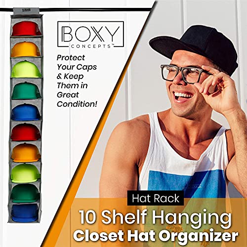 Boxy Concepts Hat Rack – 10 Shelf Hanging Closet Hat Organizer for Baseball Caps – Hat Storage to Protect Your Caps with this Hat Hanger – Easy Hat Holder & Baseball Hat Organizer | The Storepaperoomates Retail Market - Fast Affordable Shopping