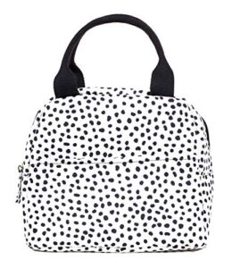 Steel Mill & Co Insulated Lunch Bag, Large Capacity Lunch Tote, Cute Lunch Box for Women, Mini Cooler with Zipper Closure, Pockets, and Sturdy Handles, Black Dots