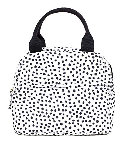 Steel Mill & Co Insulated Lunch Bag, Large Capacity Lunch Tote, Cute Lunch Box for Women, Mini Cooler with Zipper Closure, Pockets, and Sturdy Handles, Black Dots | The Storepaperoomates Retail Market - Fast Affordable Shopping