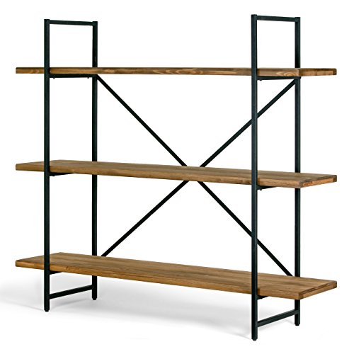 Glamour Home Ailis 56″ Brown Pine Wood Metal Frame Etagere Three Wide Shelf Bookcase Media Center | The Storepaperoomates Retail Market - Fast Affordable Shopping