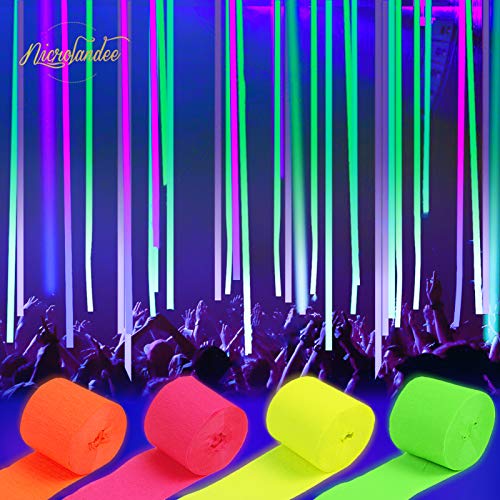 NICROLANDEE Blacklight Party Decorations – 4 Rolls Glow Crepe Paper Fluorescent Neon Paper Streamers for Wedding, Birthday, Neon Party, Fiesta Party, Prom Dance, Party Photography | The Storepaperoomates Retail Market - Fast Affordable Shopping