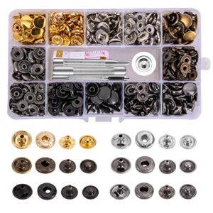 Toututu 120 Sets Leather Snap Fasteners Kit, 12.5mm Metal Snap Buttons Press Studs with 4 Setting Tools, 6 Color Leather Snaps for Clothes, Jackets, Jeans Wears, Bracelets, Bags