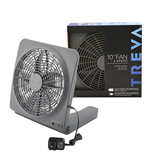 Treva 10-Inch Portable Desktop Air Circulation Battery Fan, 2 Speed, Compact Folding & Tilt Design, with AC Adapter (Graphite) | The Storepaperoomates Retail Market - Fast Affordable Shopping