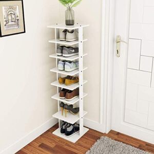Tangkula 7 Tiers Vertical Shoe Rack, Entryway Narrow Slim Wooden Shoes Racks, Skinny Shoe Rack Organizer, Space Saving Shoes Storage Stand for Front Door (White, Single)
