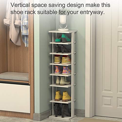 Tangkula 7 Tiers Vertical Shoe Rack, Entryway Narrow Slim Wooden Shoes Racks, Skinny Shoe Rack Organizer, Space Saving Shoes Storage Stand for Front Door (White, Single) | The Storepaperoomates Retail Market - Fast Affordable Shopping