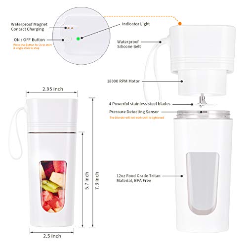 Portable Blender, Personal Size Blender Shakes and Smoothies, Travel Blender to go USB Rechargeable, 4-Blade 12oz Fruit Mixing Waterproof Small Portable Juicer Tritan BPA-Free Outdoor Picnic Home Gym | The Storepaperoomates Retail Market - Fast Affordable Shopping