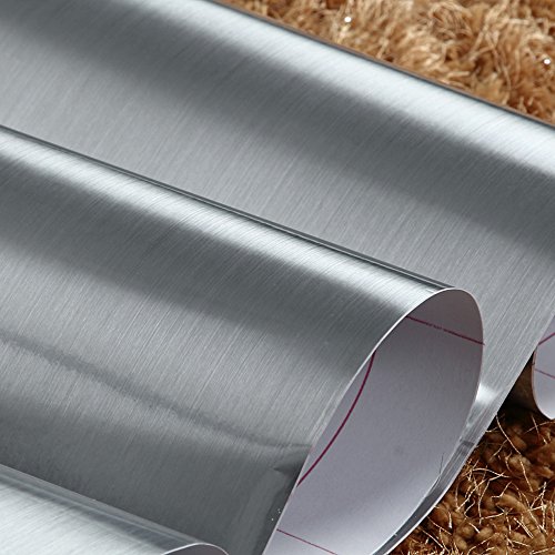 F&U Brushed Metal Look Contact Paper Film Vinyl Self Adhesive Backing Waterproof Metallic Gloss Shelf Liner Peel and Stick Wall Paper for Covering Counter Top Kitchen Cabinet (24 X 78.7 inch, Silver) | The Storepaperoomates Retail Market - Fast Affordable Shopping