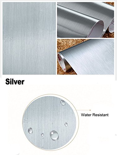 F&U Brushed Metal Look Contact Paper Film Vinyl Self Adhesive Backing Waterproof Metallic Gloss Shelf Liner Peel and Stick Wall Paper for Covering Counter Top Kitchen Cabinet (24 X 78.7 inch, Silver) | The Storepaperoomates Retail Market - Fast Affordable Shopping