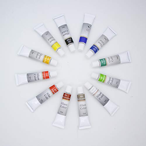 COLORFUL Stain Glass Paint Kit with 12 Colors, 3 Nylon Brushes, 1 Palette, Waterproof Acrylic Enamel Painting Set to Create Translucent Arts on Transparent Wine Glasses, Porcelain, Window and Ceramics | The Storepaperoomates Retail Market - Fast Affordable Shopping