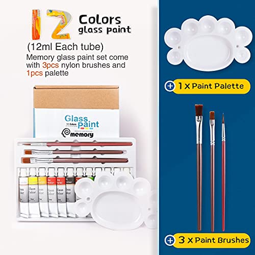 COLORFUL Stain Glass Paint Kit with 12 Colors, 3 Nylon Brushes, 1 Palette, Waterproof Acrylic Enamel Painting Set to Create Translucent Arts on Transparent Wine Glasses, Porcelain, Window and Ceramics | The Storepaperoomates Retail Market - Fast Affordable Shopping