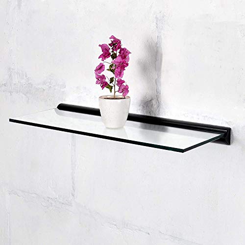 Deco Home Floating Tempered Glass Shelve 9 inch by 24 inch wth Black Brackets | The Storepaperoomates Retail Market - Fast Affordable Shopping