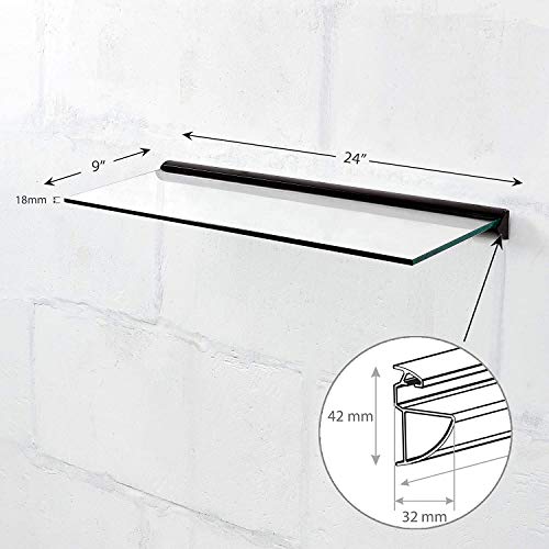 Deco Home Floating Tempered Glass Shelve 9 inch by 24 inch wth Black Brackets | The Storepaperoomates Retail Market - Fast Affordable Shopping