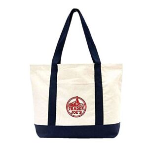 Large Trader Joe’s Shopping Bag Tote Beach Bag Book Bag Cotton Canvas Embroided