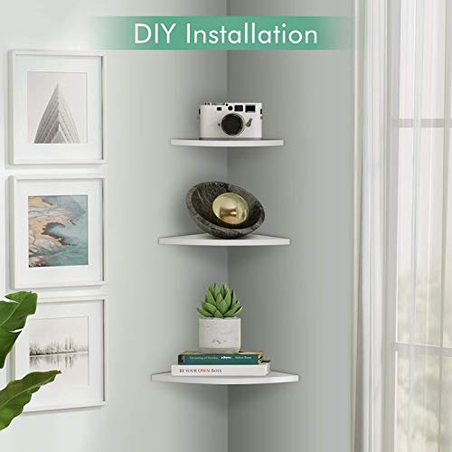 Ejoyous 3 Tier Corner Shelves Wall Mounted, Modern White Small Floating Wall Shelf Space Saving Display Shelving Storage Rack for Home, Bedroom, Living Room, Bathroom, Kitchen, Office | The Storepaperoomates Retail Market - Fast Affordable Shopping