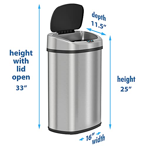 iTouchless 13 Gallon SensorCan Kitchen Trash Can with Odor Filter, Stainless Steel, Oval Shape, Sensor-Activated Lid Garbage Bin for Home, Office, Slim Space-Saving, Battery & AC Adapter not included | The Storepaperoomates Retail Market - Fast Affordable Shopping