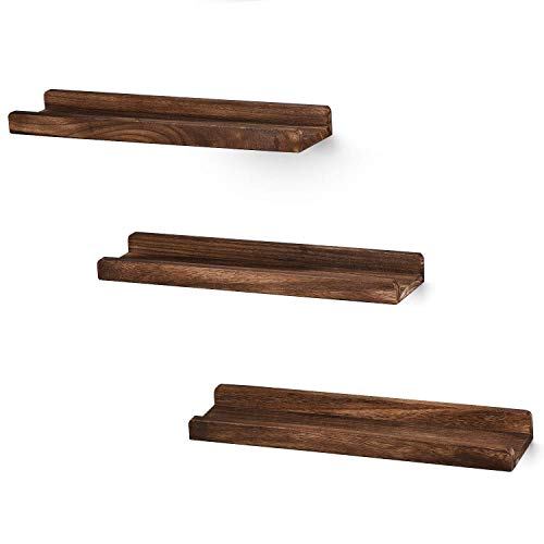 Emfogo Bundle with Wall Shelves with Ledge Wood Picture Shelf Rustic Floating Shelves Set of 3 for Storage and Display 16.9 inch Carbonized Black | The Storepaperoomates Retail Market - Fast Affordable Shopping