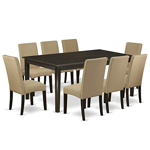 East West Furniture 9 Pc Room Set-Dining Table With Self Storing Butterfly Leaf Plus 8 Parson Chair With Cappuccino Finish Leg And Linen Fabric-Brown Color, 9 | The Storepaperoomates Retail Market - Fast Affordable Shopping