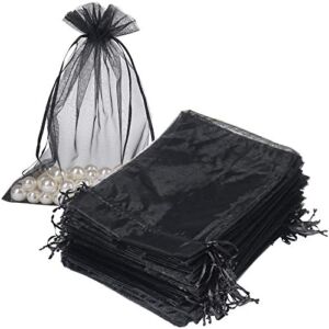 HRX Package Black Organza Bags 6×9 inch 100pcs, Mesh Candy Bags Jewelry Gift Pouches Drawstring Empty Sachet for Halloween Present Giveaways
