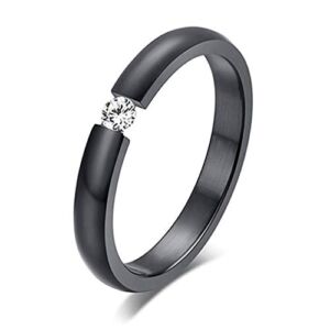 Ameesi Women’s Fashion Titanium Steel Rings Rhinestone Inlaid Wedding Band US Size 6 to 12 – Black 12