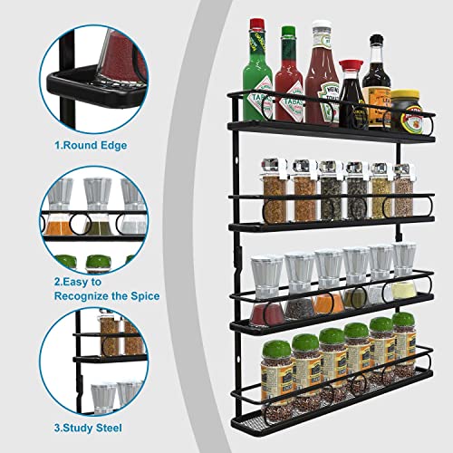 4 Tier Hanging Spice Racks for Wall Mount/Cabinet Pantry Door,Farmhouse Style Seasoning Organizer For Your Kitchen,Black | The Storepaperoomates Retail Market - Fast Affordable Shopping