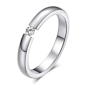 Ameesi Women’s Fashion Titanium Steel Rings Rhinestone Inlaid Wedding Band US Size 6 to 12 – Silver 9