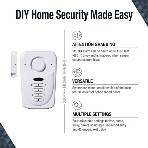 SABRE Door and Window Alarm Kit, 120 dB Alarm, Audible Up To 1,580-Feet (480-Meters), Chime, Away, Home And Panic Modes, Sensors Work On Left And Right Hinged Doors, Low Battery Indicator | The Storepaperoomates Retail Market - Fast Affordable Shopping