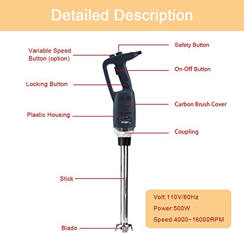 LiBai 14” Heavy Duty Big Stix Commercial Immersion Blender Electric Hand Blender With Detachable Shaft 500 Watt Power 30-Gallon Capacity 2000-14000RPM Adjustable Speeds Control for Home Restaurant | The Storepaperoomates Retail Market - Fast Affordable Shopping