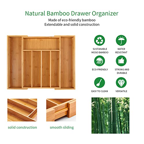 Utoplike Bamboo Cutlery Tray Silverware, Drawer Dividers for Kitchen Utensils, Flatware Tray Drawer Insert for knives, Gadgets and Garage Tools, Office Supplies, (11.5″-18″ )W X 15″H X 2.4“D (Small) | The Storepaperoomates Retail Market - Fast Affordable Shopping