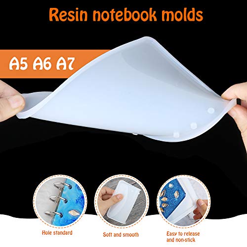 3Pcs Notebook Cover Resin Casting Molds for A5 A6 A7, LEOBRO Notebook Cover Silicone Molds, Resin Notebook Molds, Silicone Resin Molds for Notebook Epoxy Resin DIY, with Book Rings, Tweezers, Spoons | The Storepaperoomates Retail Market - Fast Affordable Shopping