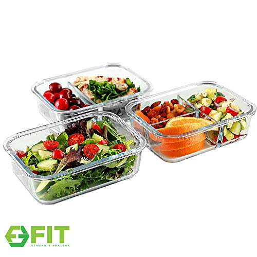 1 & 2 & 3 Compartment Glass Meal Prep Containers (3 Pack, 35 oz) – Glass Food Storage Containers with Lids, Glass Lunch Box, Glass Bento Box Lunch Containers, Portion Control, Airtight | The Storepaperoomates Retail Market - Fast Affordable Shopping